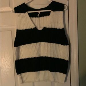 Black and White Ribbed Sleeveless Tank Top